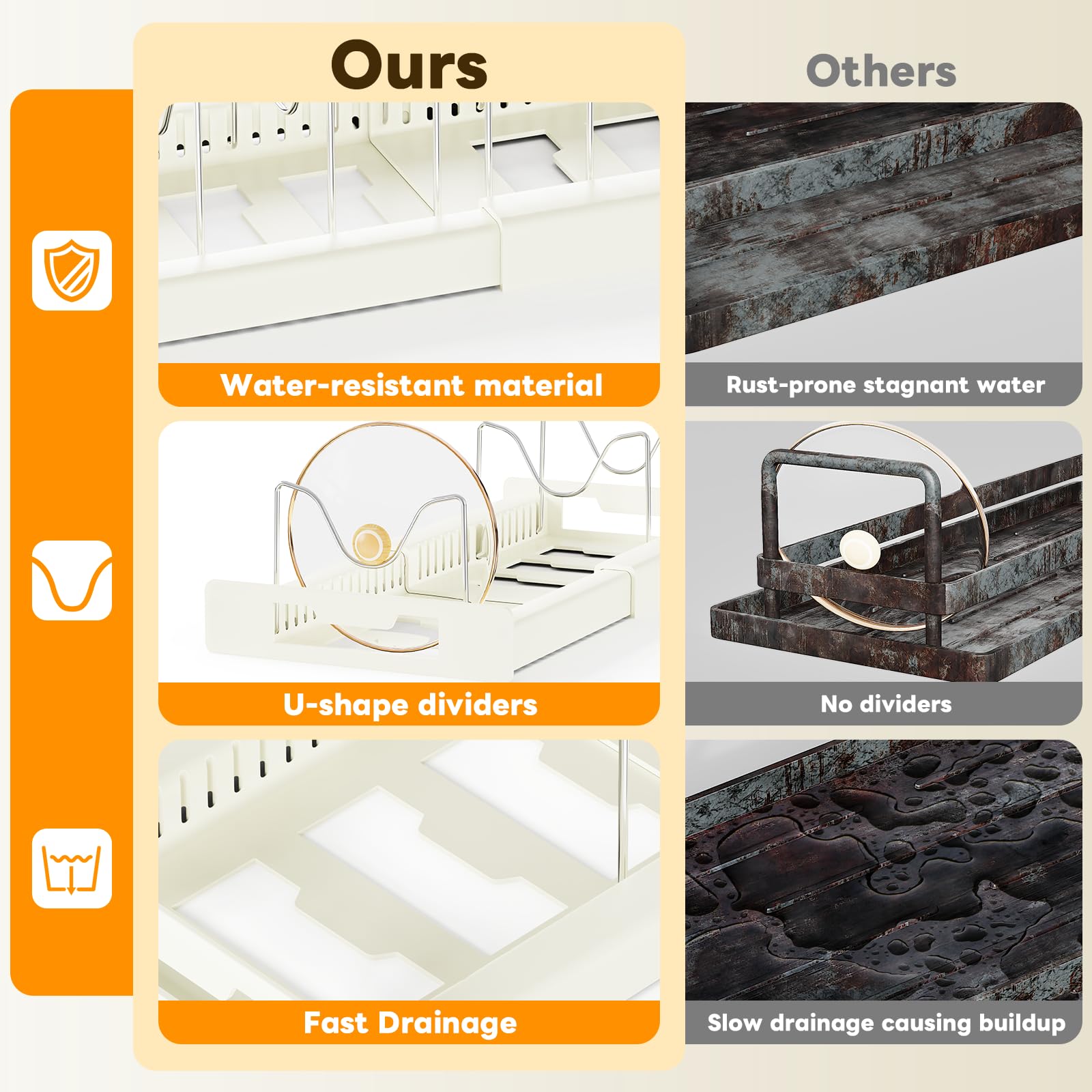 Dayacoco anti rust metal construction offers durable, long lasting kitchen organization.