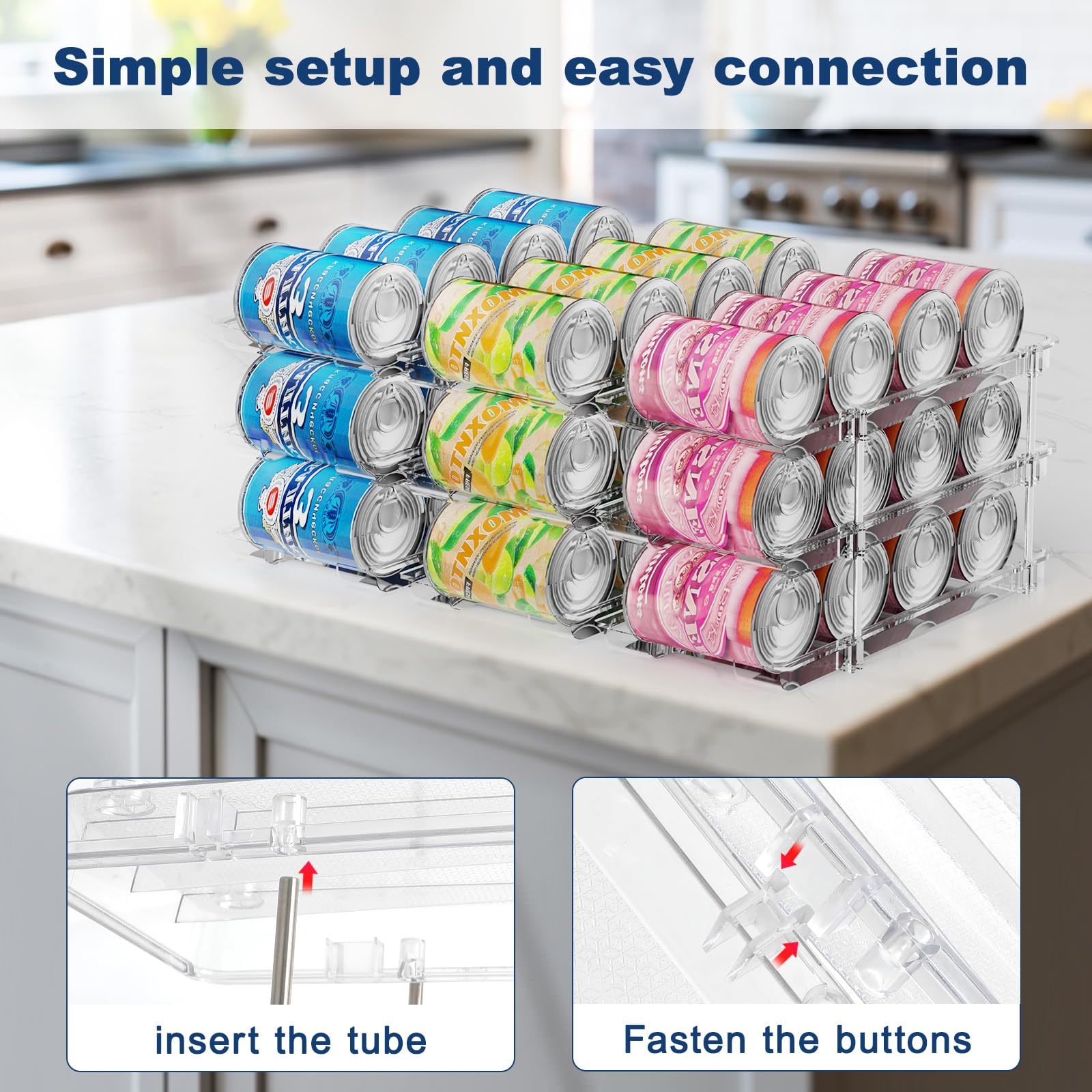 Dayacoco stackable can storage maximizes shelf space in kitchens.