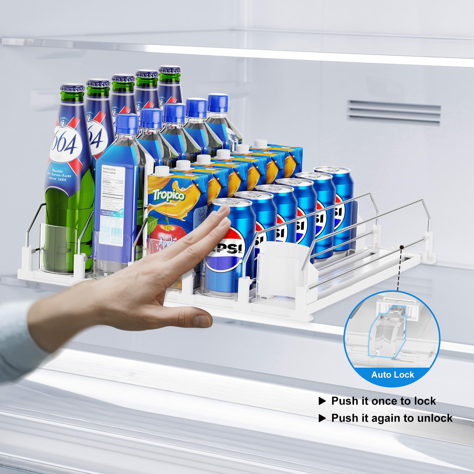 Dayacoco drink organizer adjustable width shows versatile shelf fit.