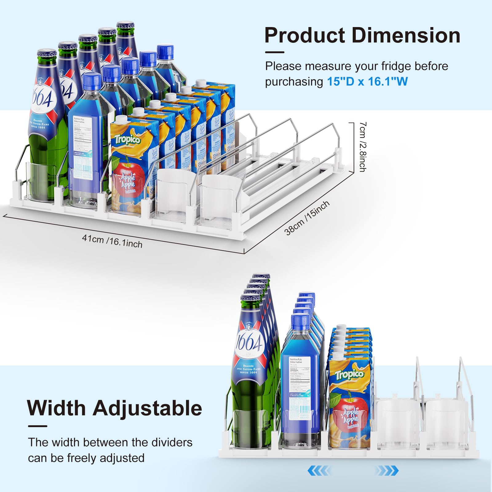 Dayacoco fridge drink organizer top view highlights space efficiency.