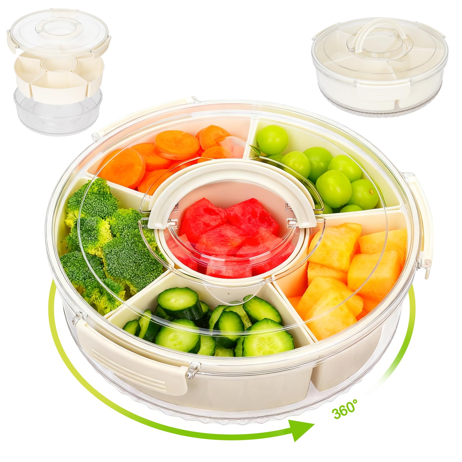Dayacoco rotating tray with lid and handle for easy access at gatherings