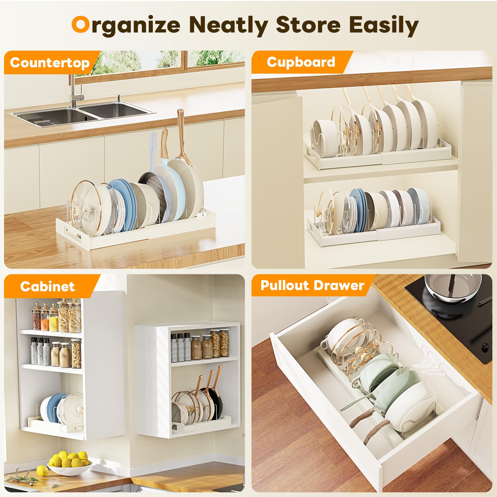 Dayacoco space saving kitchen organizer transforms clutter into tidy storage.