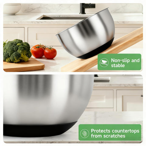 Dayliyum bowls with non-slip silicone base protect countertops during mixing