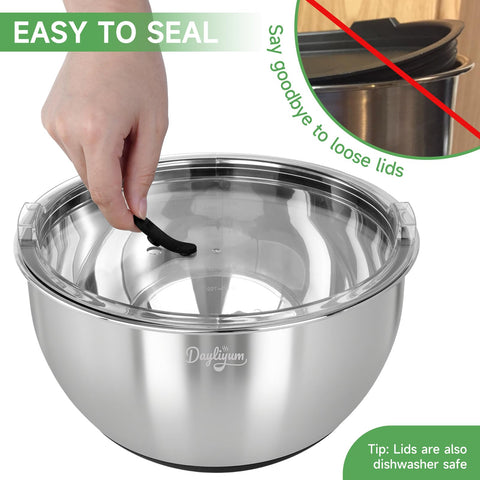 Dayliyum 3-piece stainless steel mixing bowl set for efficient meal prep