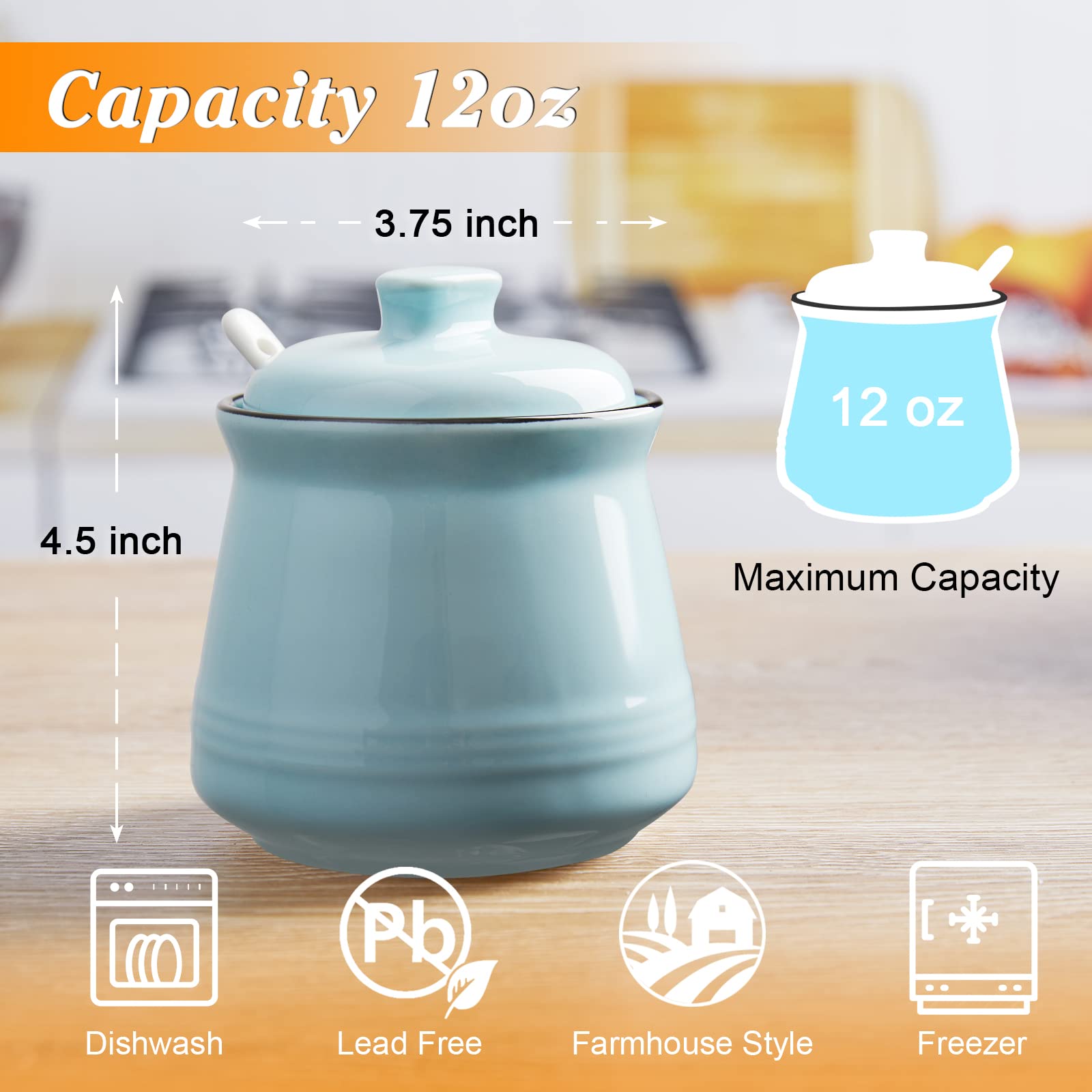 DAYYET 12oz ceramic sugar bowl ideal for compact counters