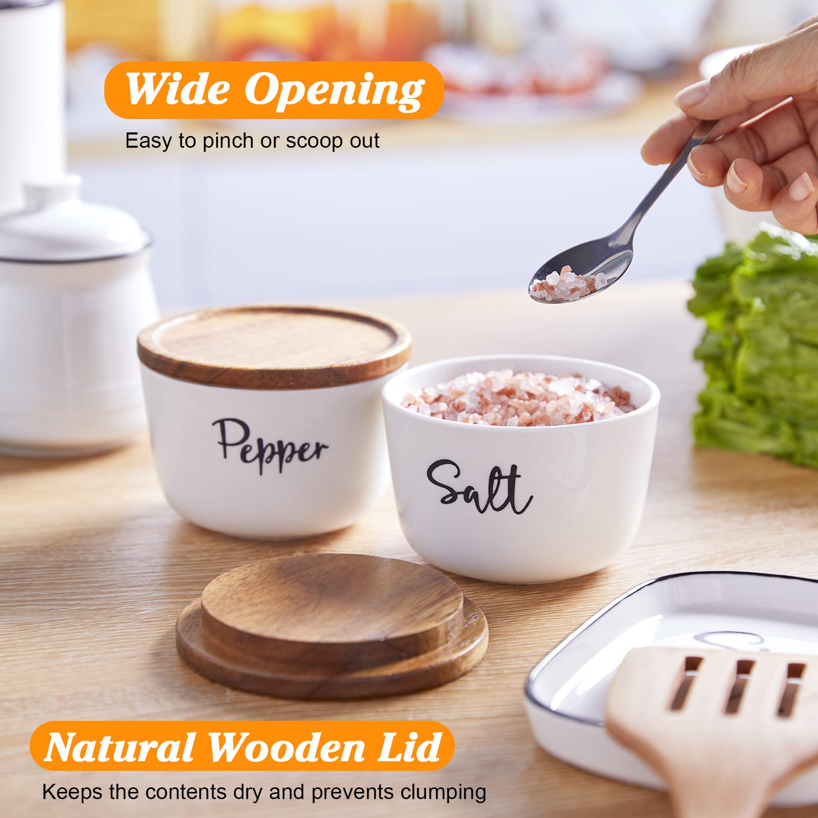 DAYYET acacia wood lid complements the salt container's natural look.