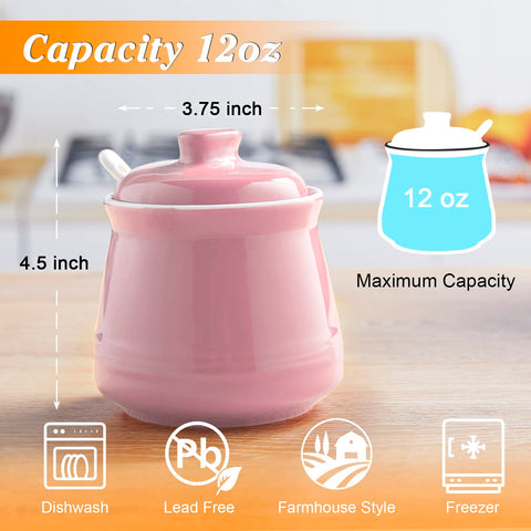 DAYYET ceramic sugar container in pink sits on the counter for easy filling.