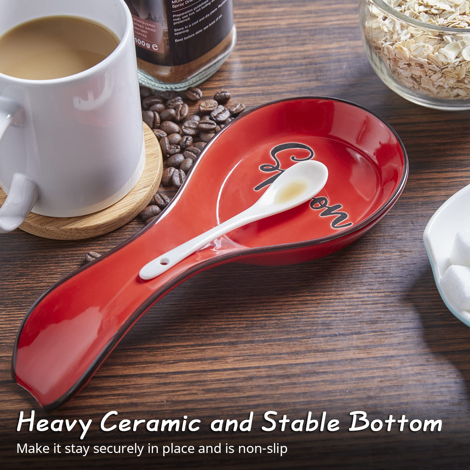 DAYYET heat-resistant ceramic spoon rest stays steady during cooking