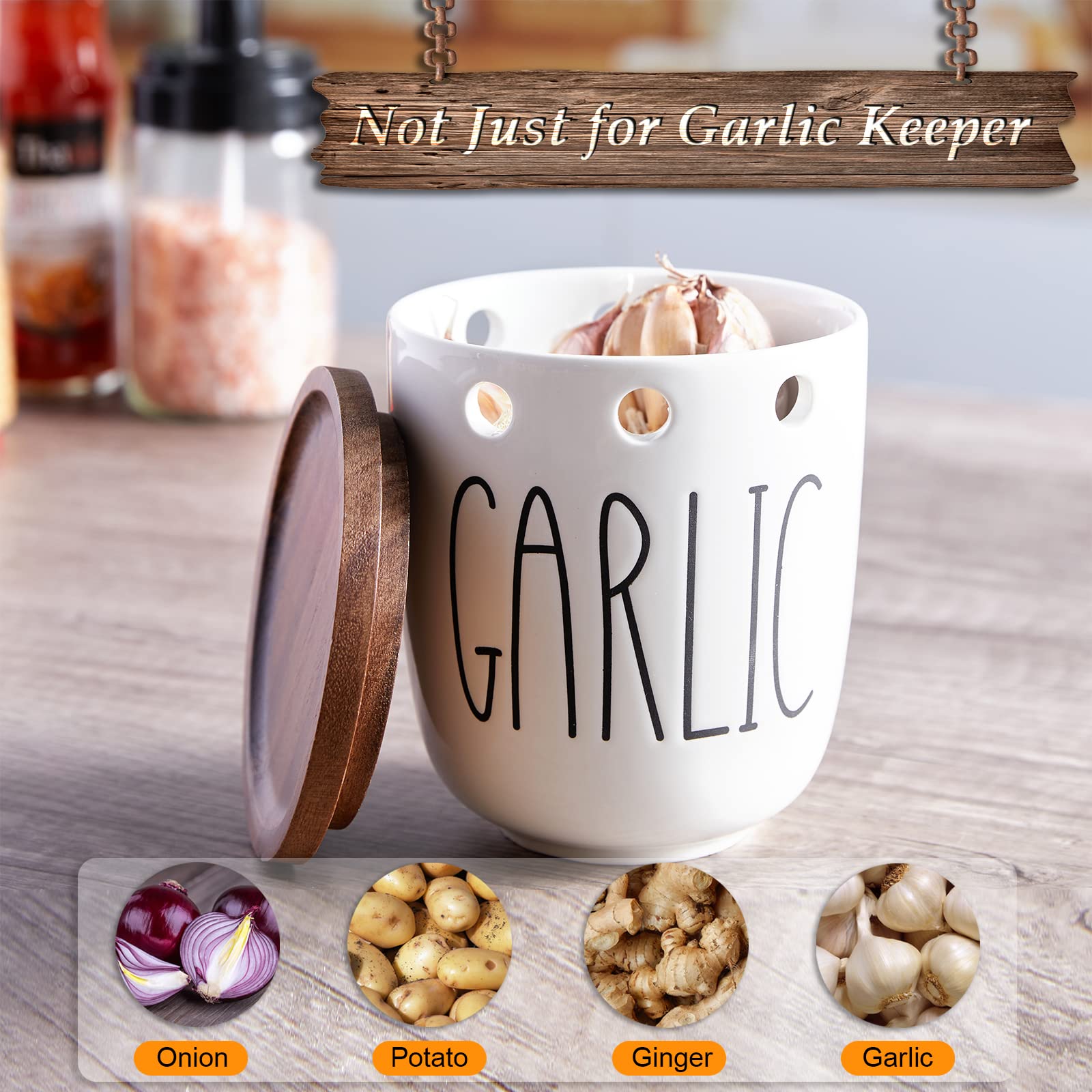 DAYYET country-design garlic keeper blends with rustic and modern kitchens.