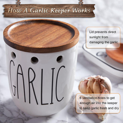 DAYYET farmhouse-style garlic keeper complements modern kitchen decor.