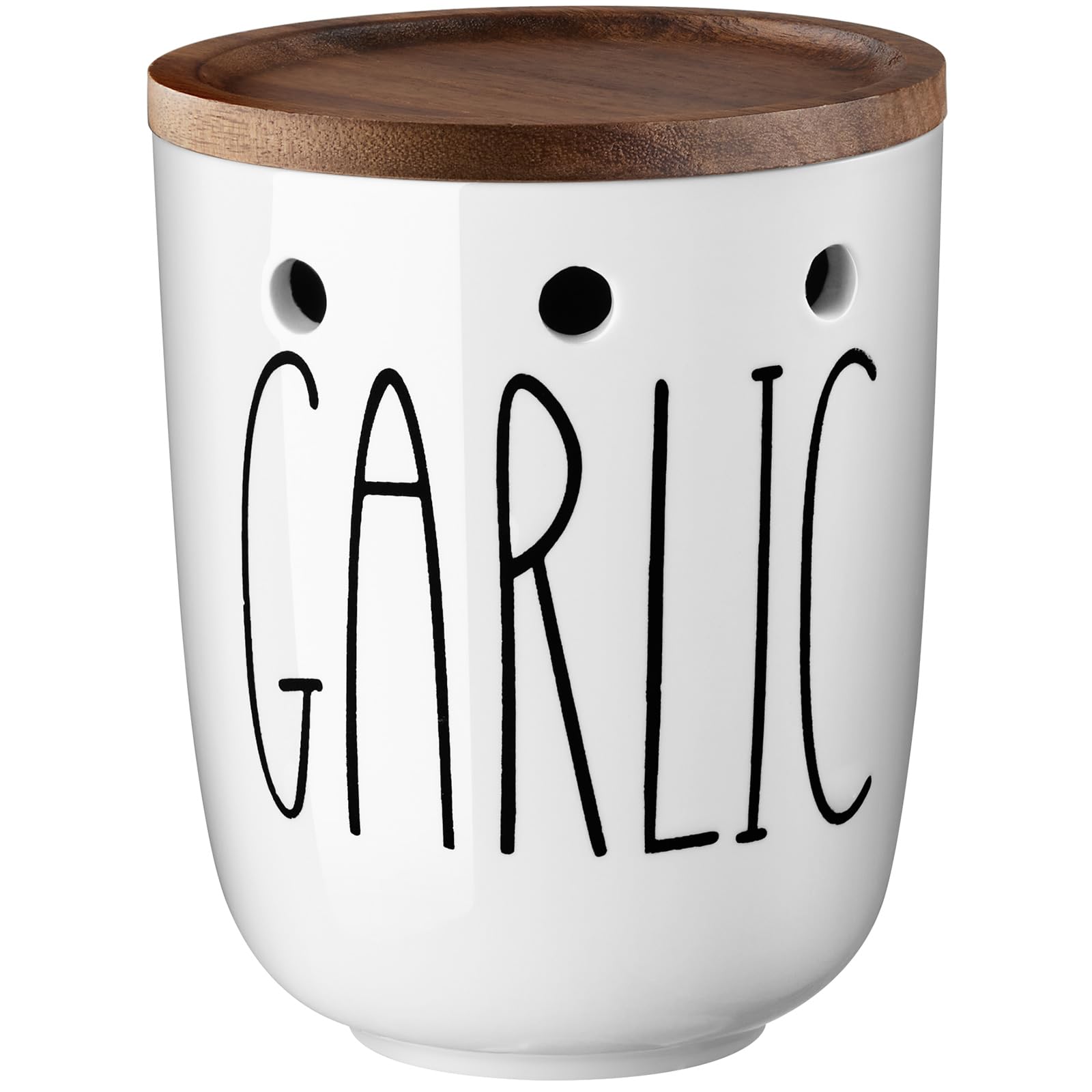 DAYYET garlic keeper with a large opening for easy access on the counter.