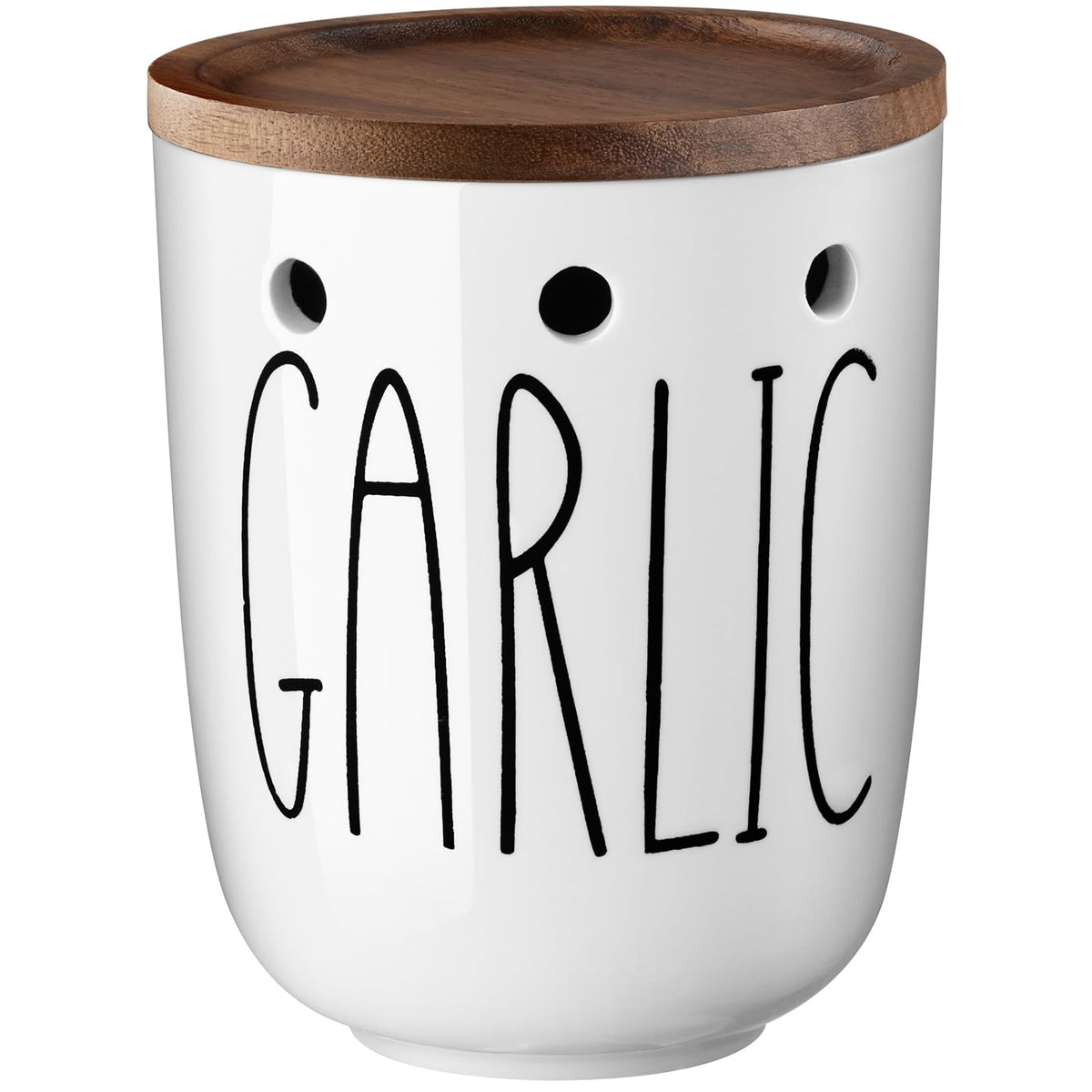 DAYYET garlic keeper with a large opening for easy access on the counter.