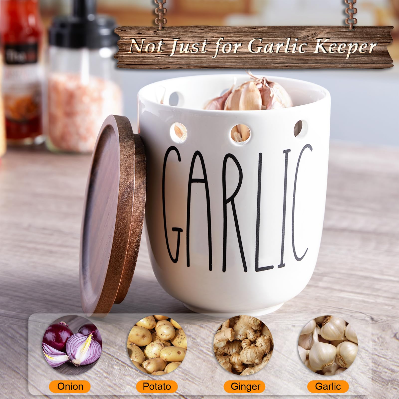 DAYYET versatile storage for garlic, onions, potatoes, or ginger.