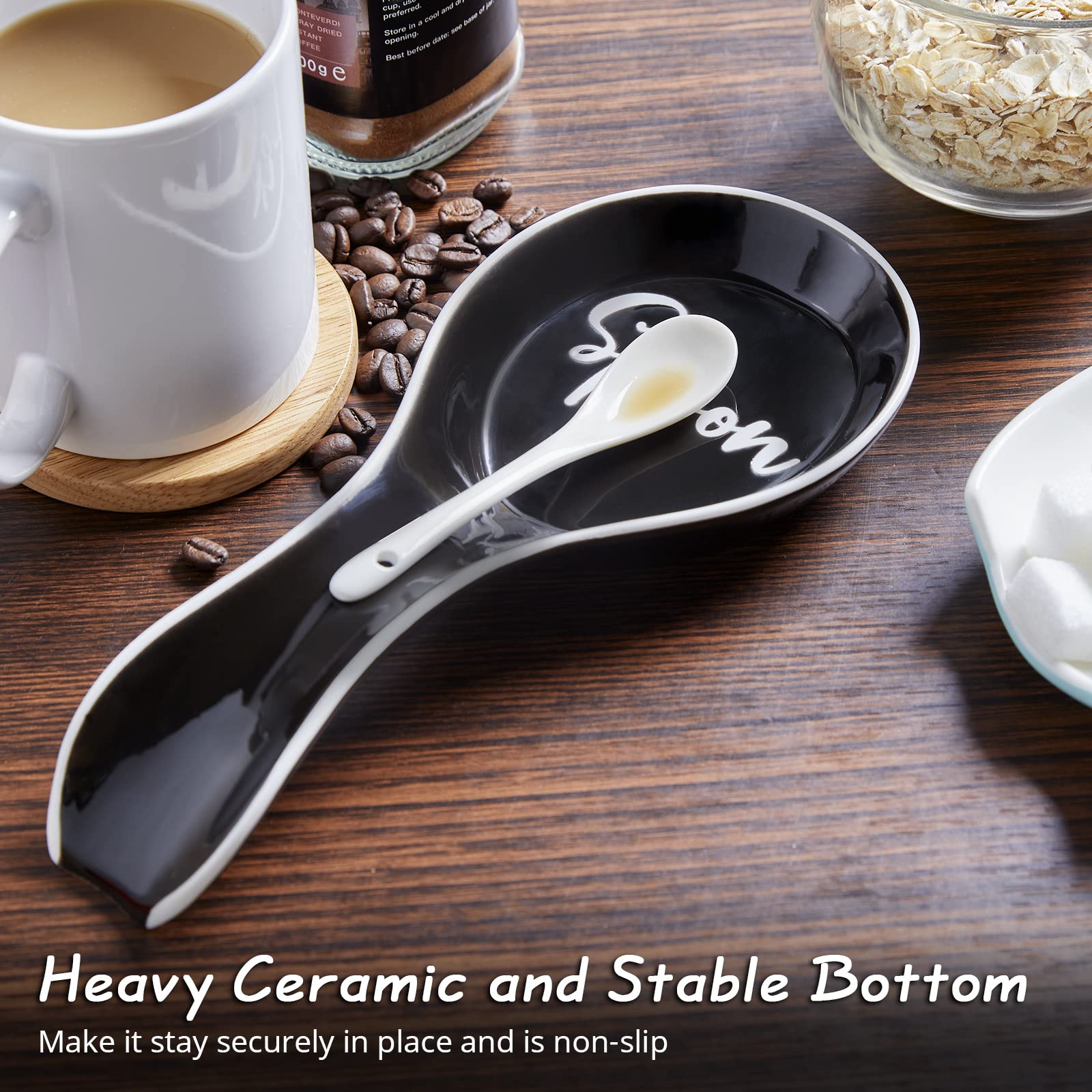 DAYYET heat-resistant ceramic spoon rest resists scratches and movement.