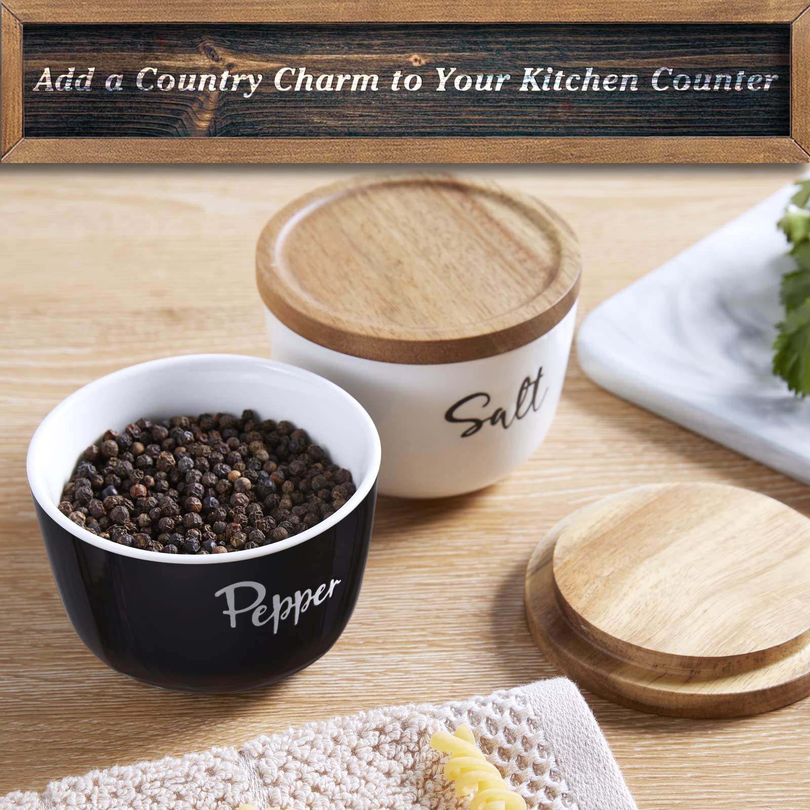 DAYYET salt cellar with acacia lid keeps moisture at bay during cooking.