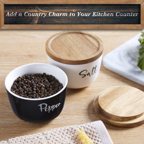 DAYYET salt cellar with acacia lid keeps moisture at bay during cooking.