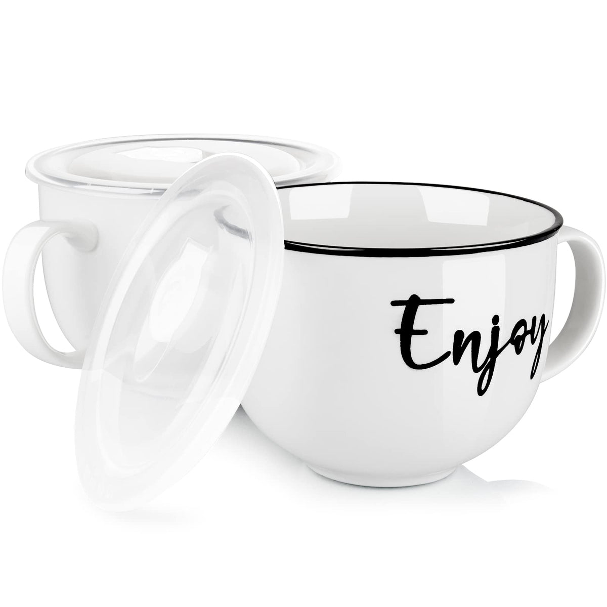 DAYYET soup mug with handle and vented lid shows 26 oz capacity for hot soups.