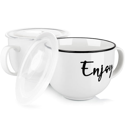 DAYYET soup mug with handle and vented lid shows 26 oz capacity for hot soups.