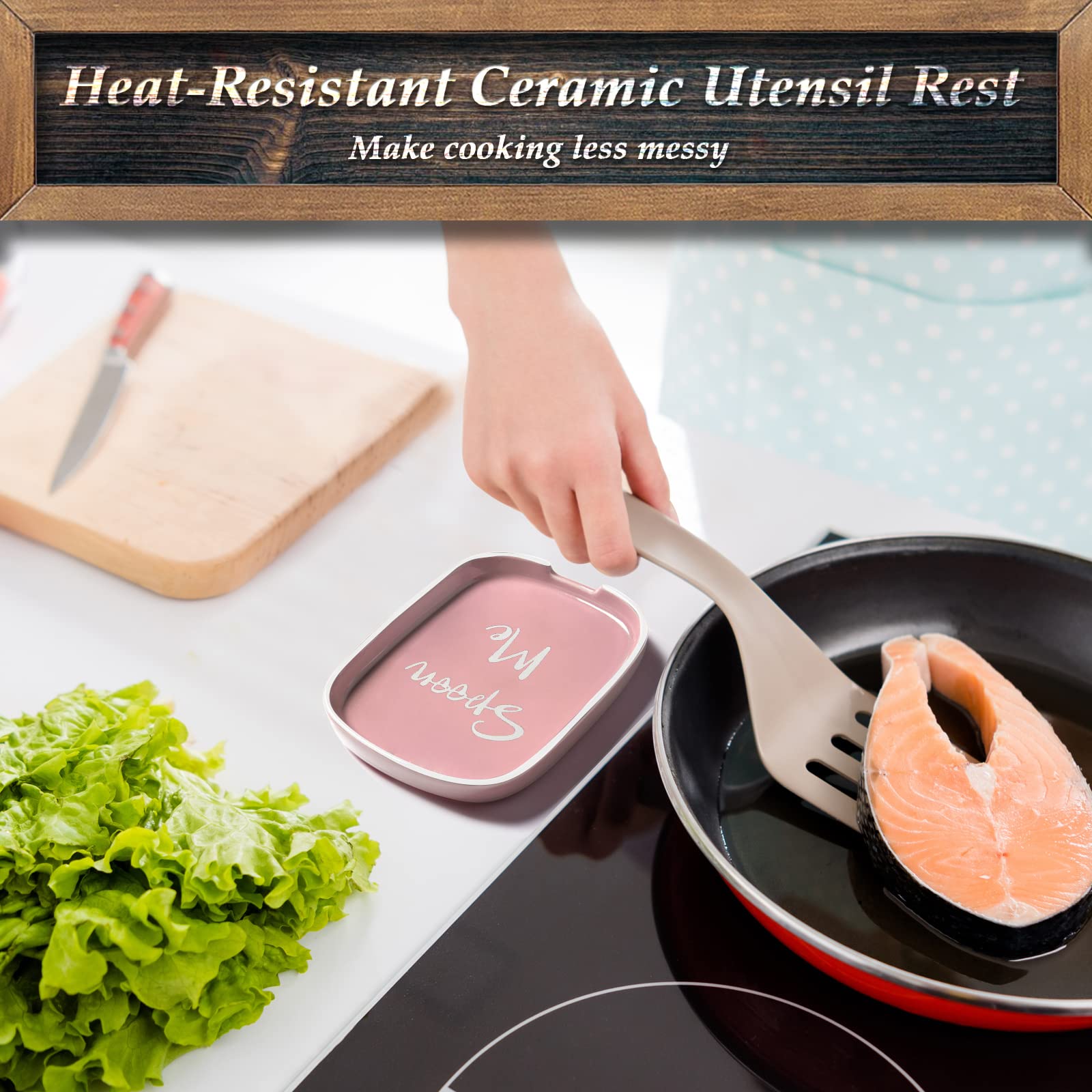 DAYYET spoon rest with drip catcher protects counters and stovetop from messes.