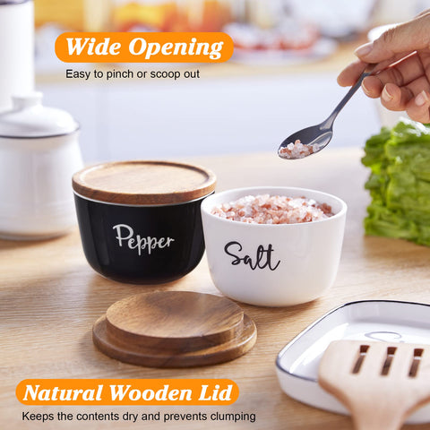 DAYYET ceramic salt containers provide quick pinch-grabs while preparing meals.