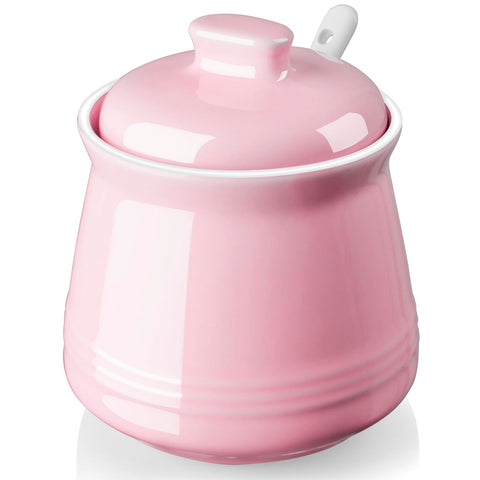 DAYYET sugar bowl with lid and spoon in pink, ideal for coffee bars.