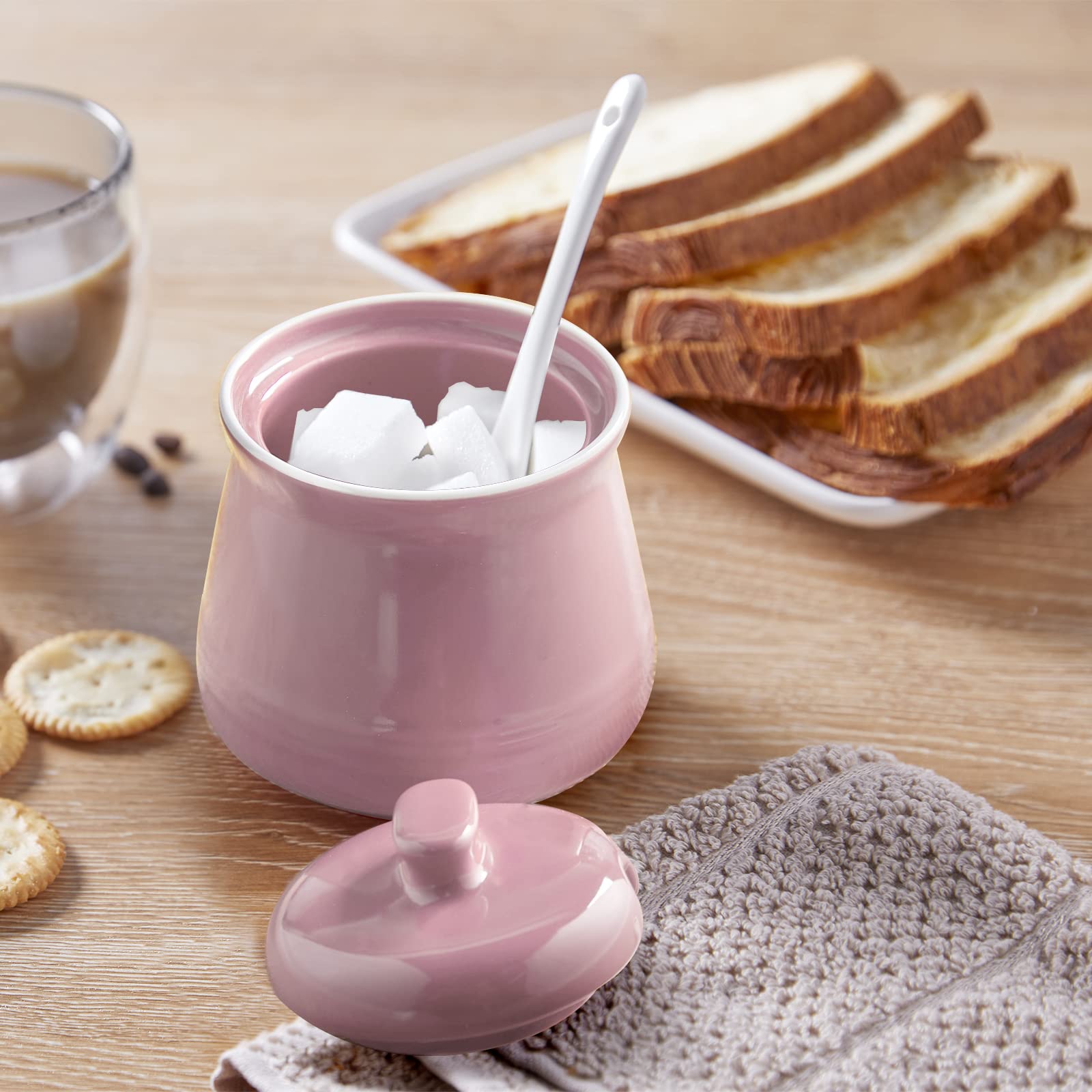 DAYYET pink sugar bowl with spoon offers tidy measured portions.
