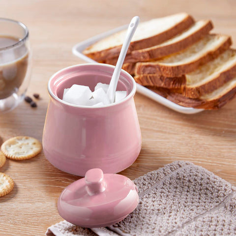 DAYYET pink sugar bowl with spoon offers tidy measured portions.