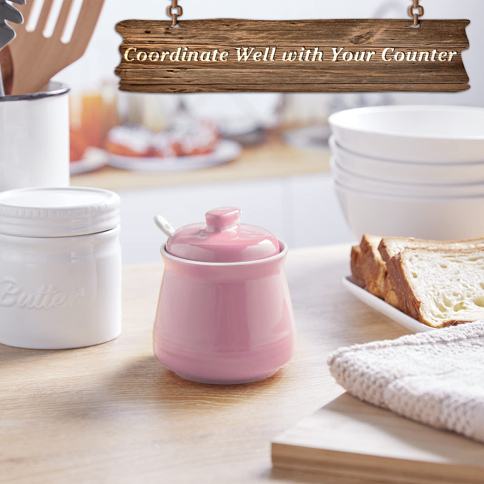 DAYYET sugar jar for coffee bar keeps contents fresh with a secure lid.