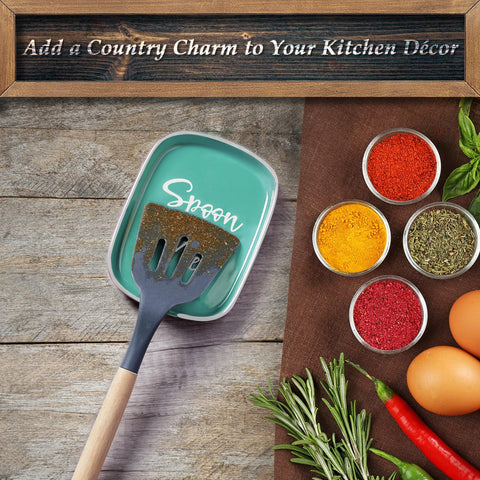 DAYYET teal ceramic spoon holder shown on counter for larger utensils
