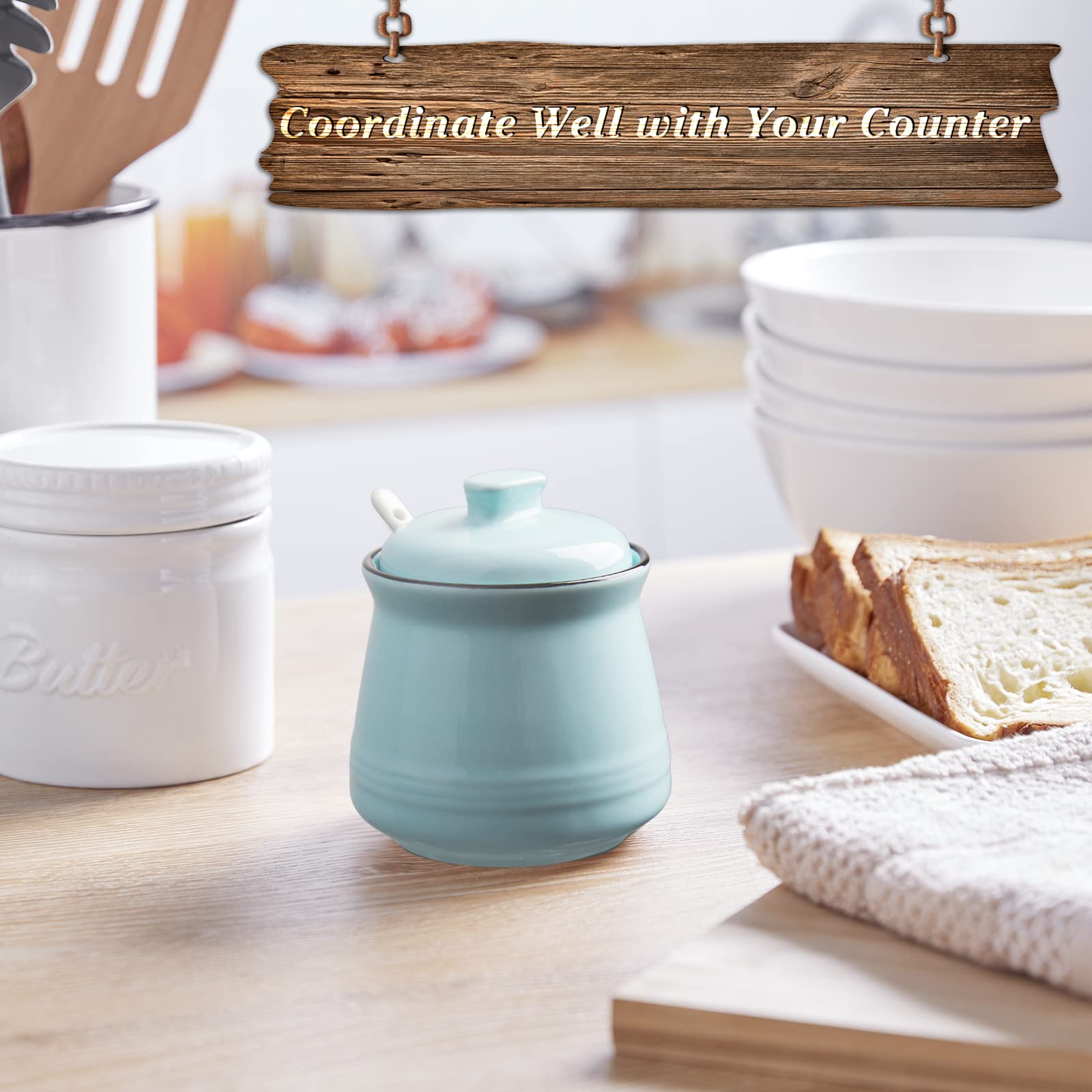 DAYYET turquoise sugar container adds vibrant kitchen decor