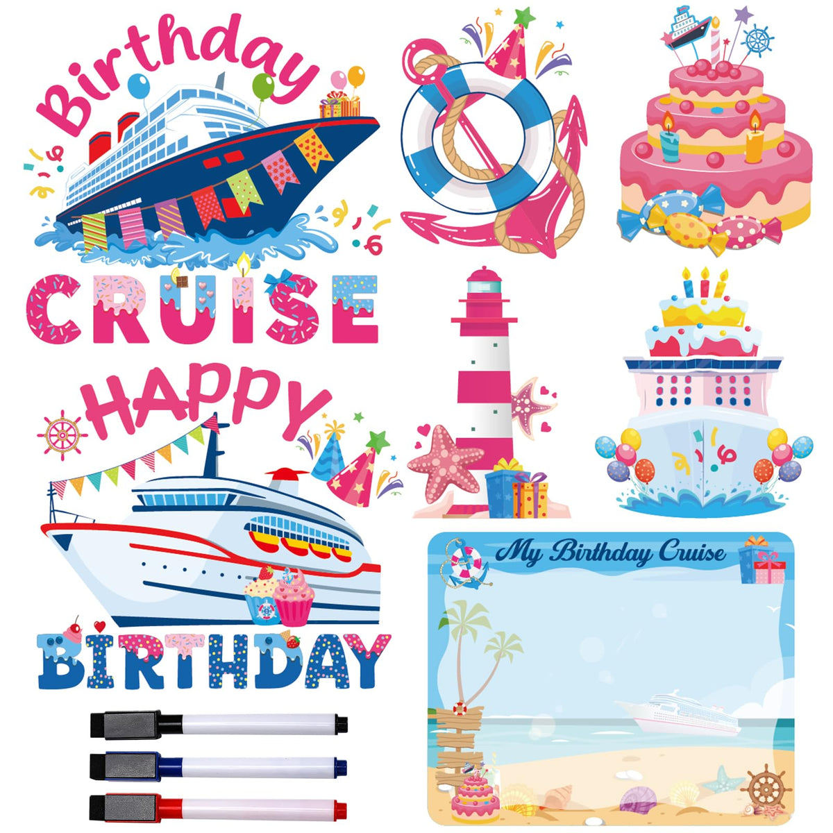 Dazoratix birthday cruise magnets cake design on a cabin door for festive vibe.