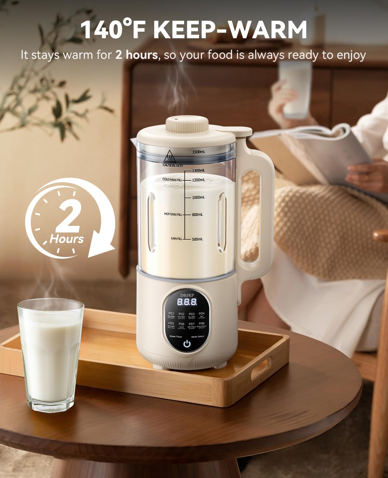 DBJRP soy milk grinding close-up highlights 304 stainless blades for smooth texture.