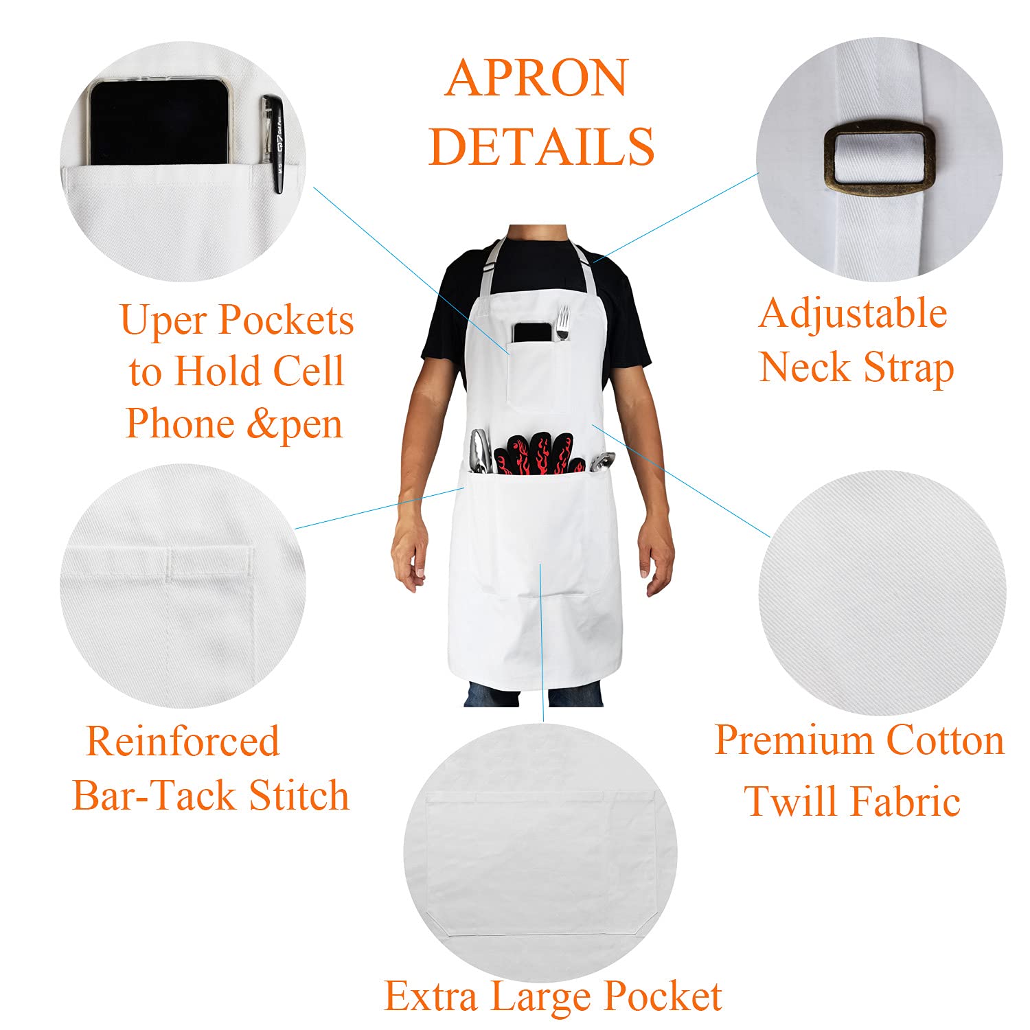 DCCPAA apron shows adjustable neck strap for a comfortable fit