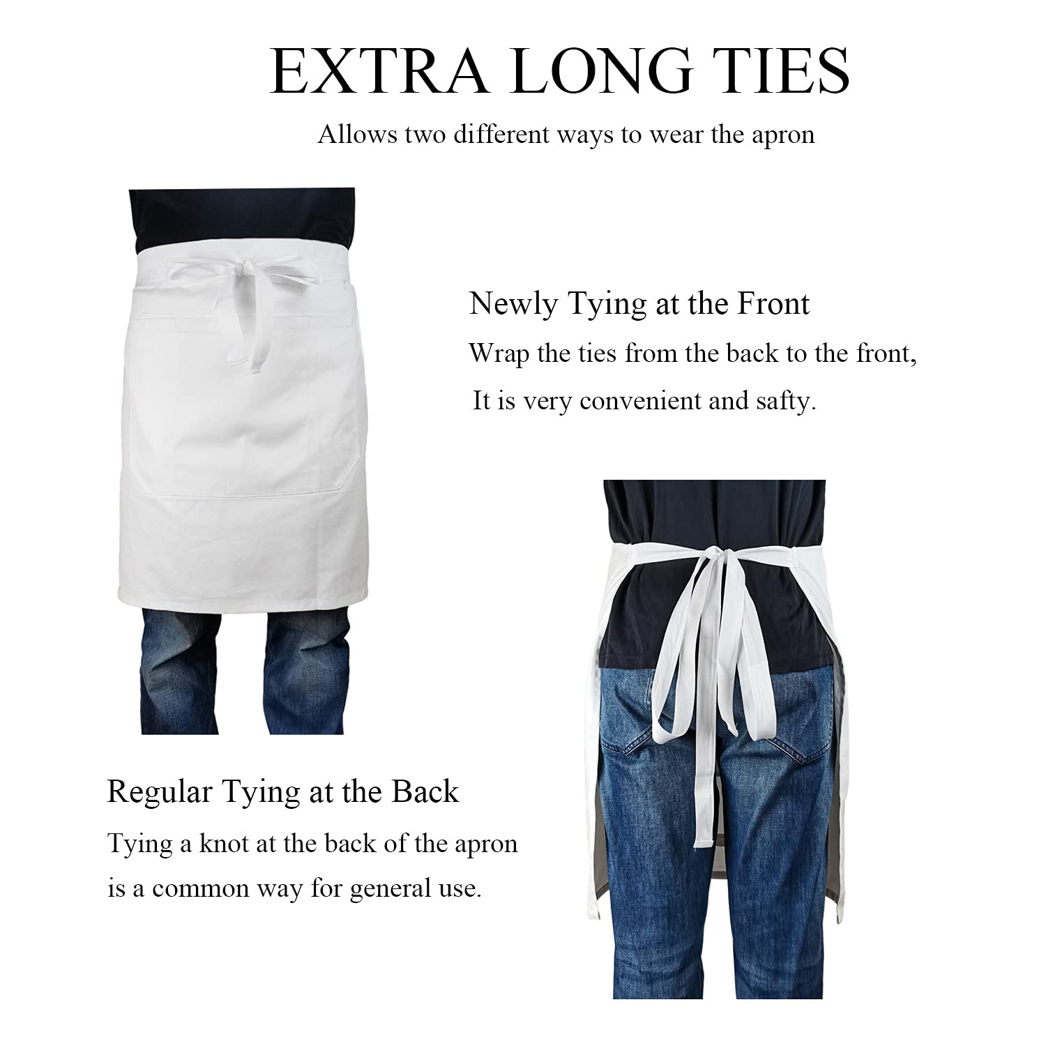 DCCPAA apron extra long ties wrap to front or back for security