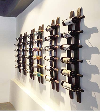 DCIGNA wall-mounted wine rack with barrel-stave design for organized six-bottle display.