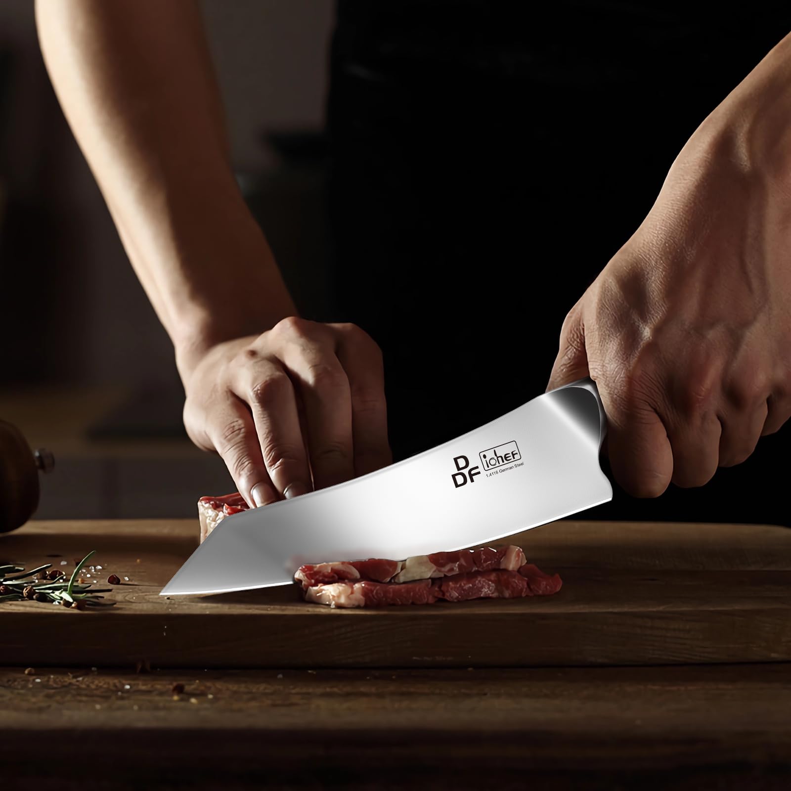 DDF iohEF Kitchen Knife Set with ergonomic handle for steady grip.
