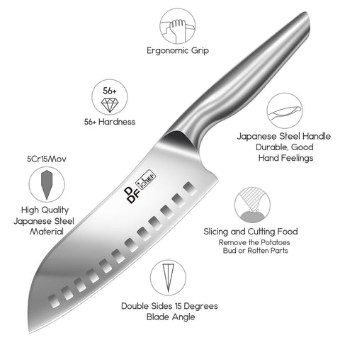 DDF iohEF Santoku Knife with ergonomic handle for comfortable prep.