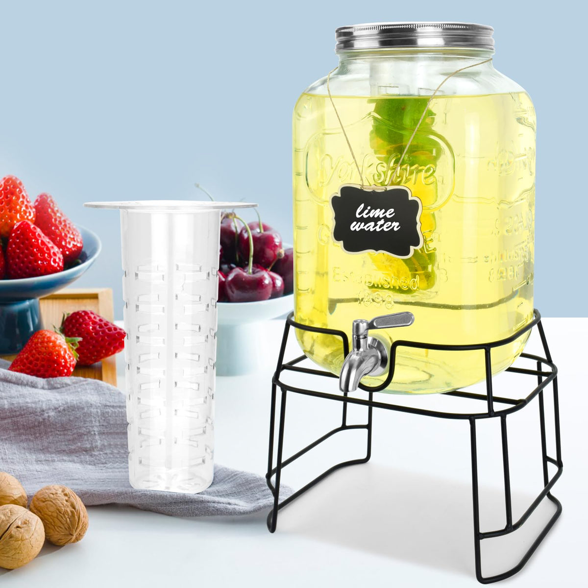 DD&HAPP 2 gallon glass dispenser with stand for easy party pouring