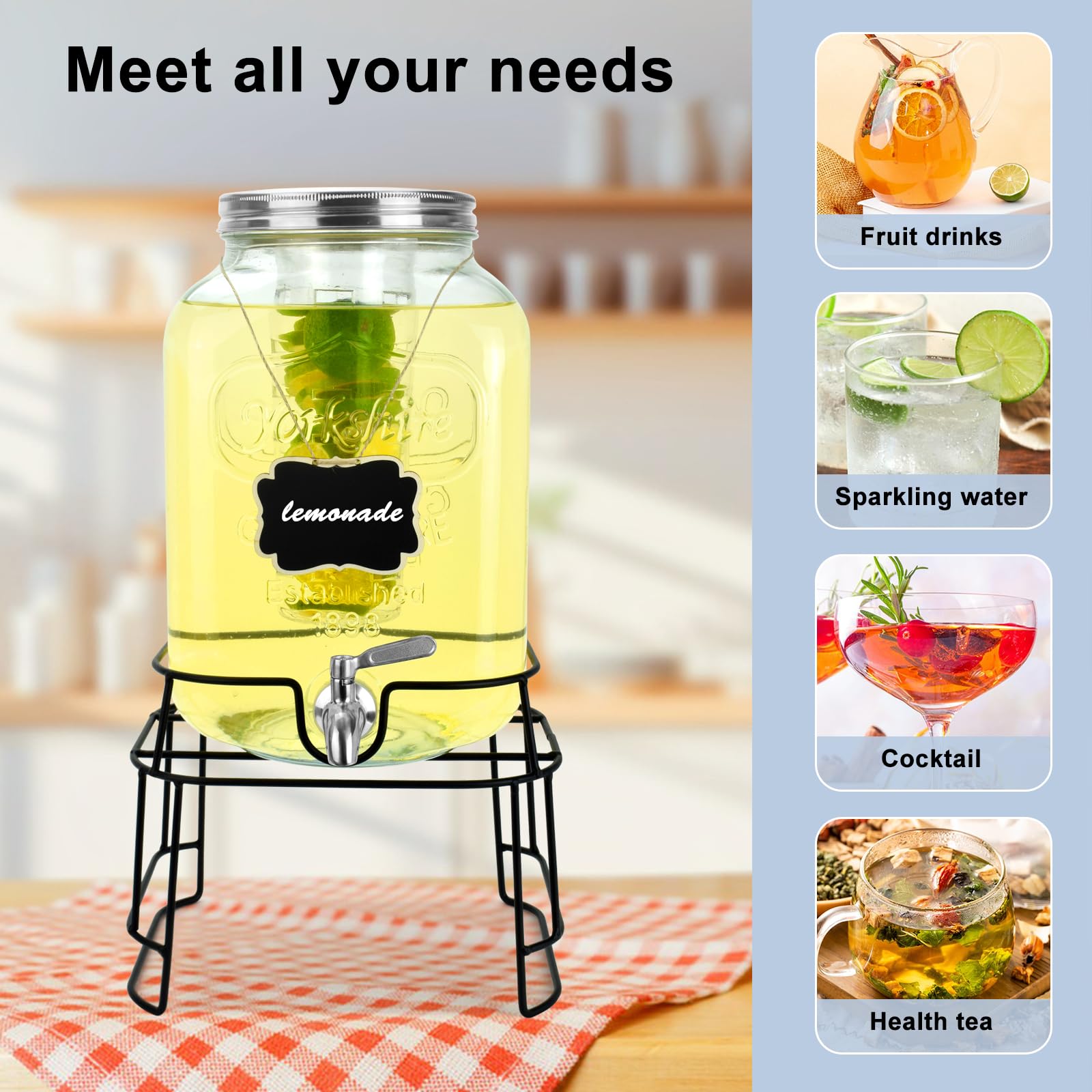 DD&HAPP glass dispenser with leakproof stainless steel spigot for mess-free serving