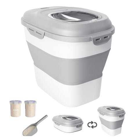 DDMOMMY rice storage container with wheels for easy pantry relocation and access.