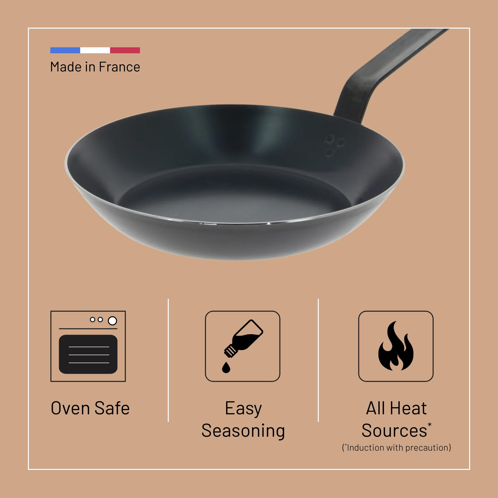 Seasoning in progress on De Buyer blue carbon steel pan