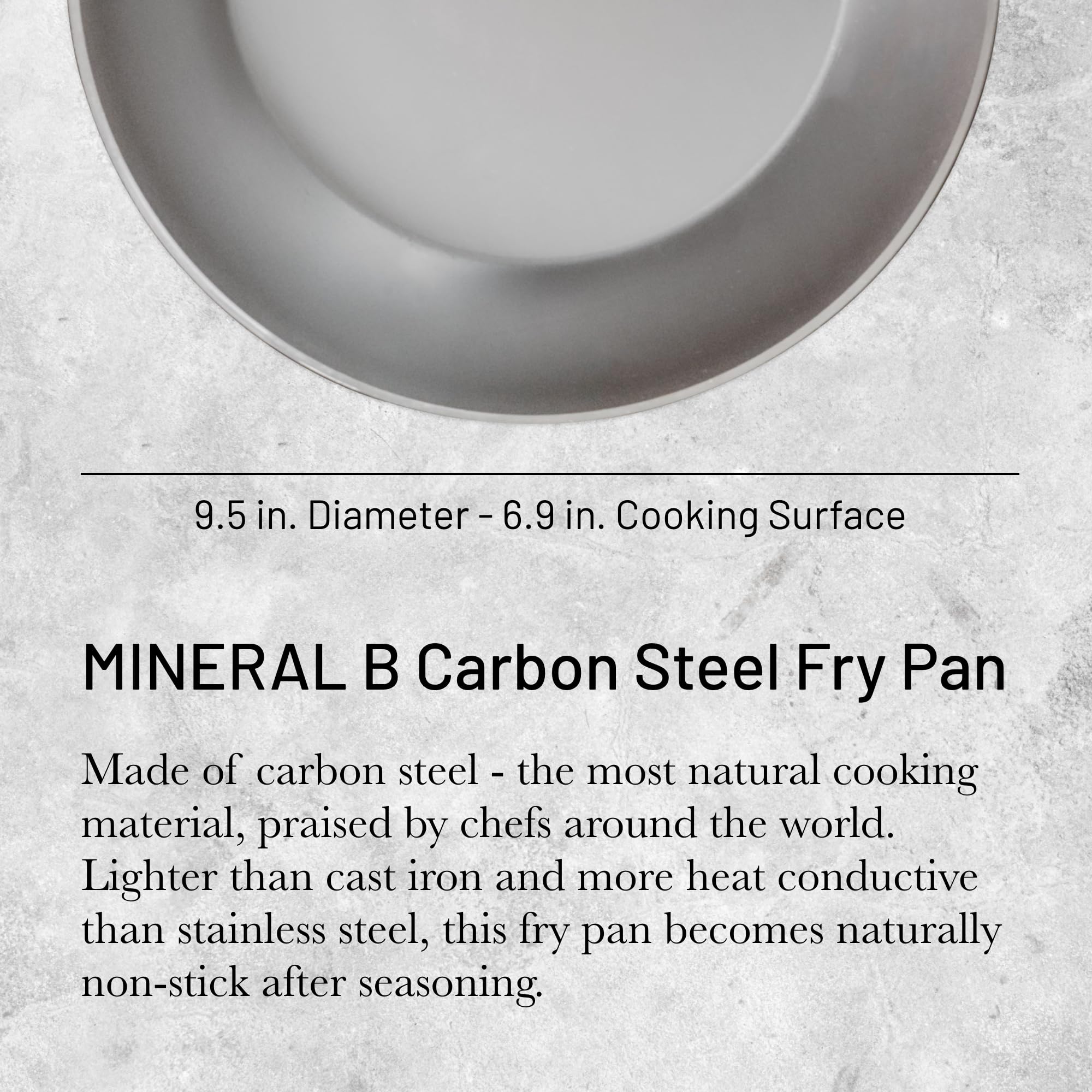 de Buyer MINERAL B pan searing steak on stove showing natural finish and heat response
