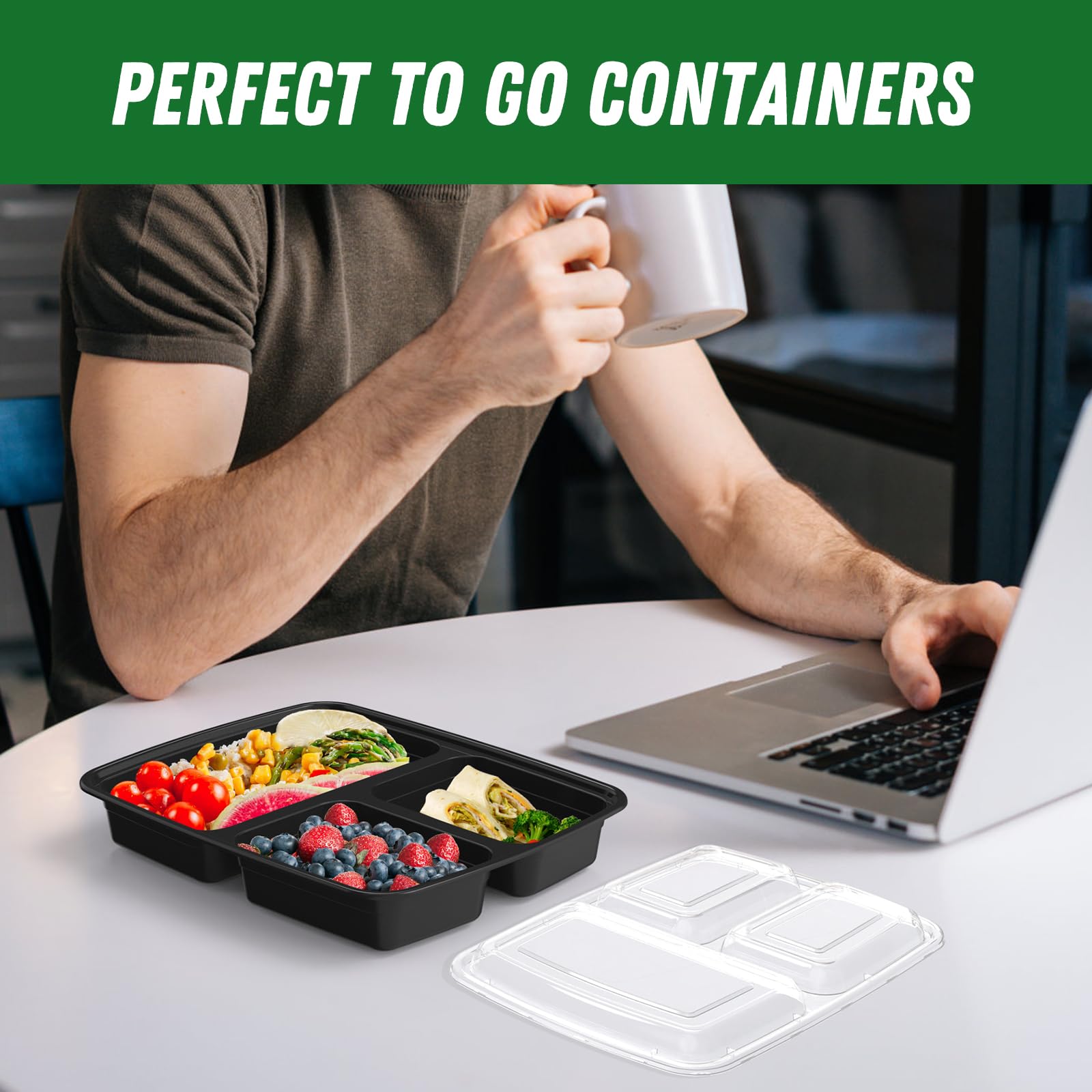 Dealusy 3-compartment bento-style design makes portioning quick and neat.