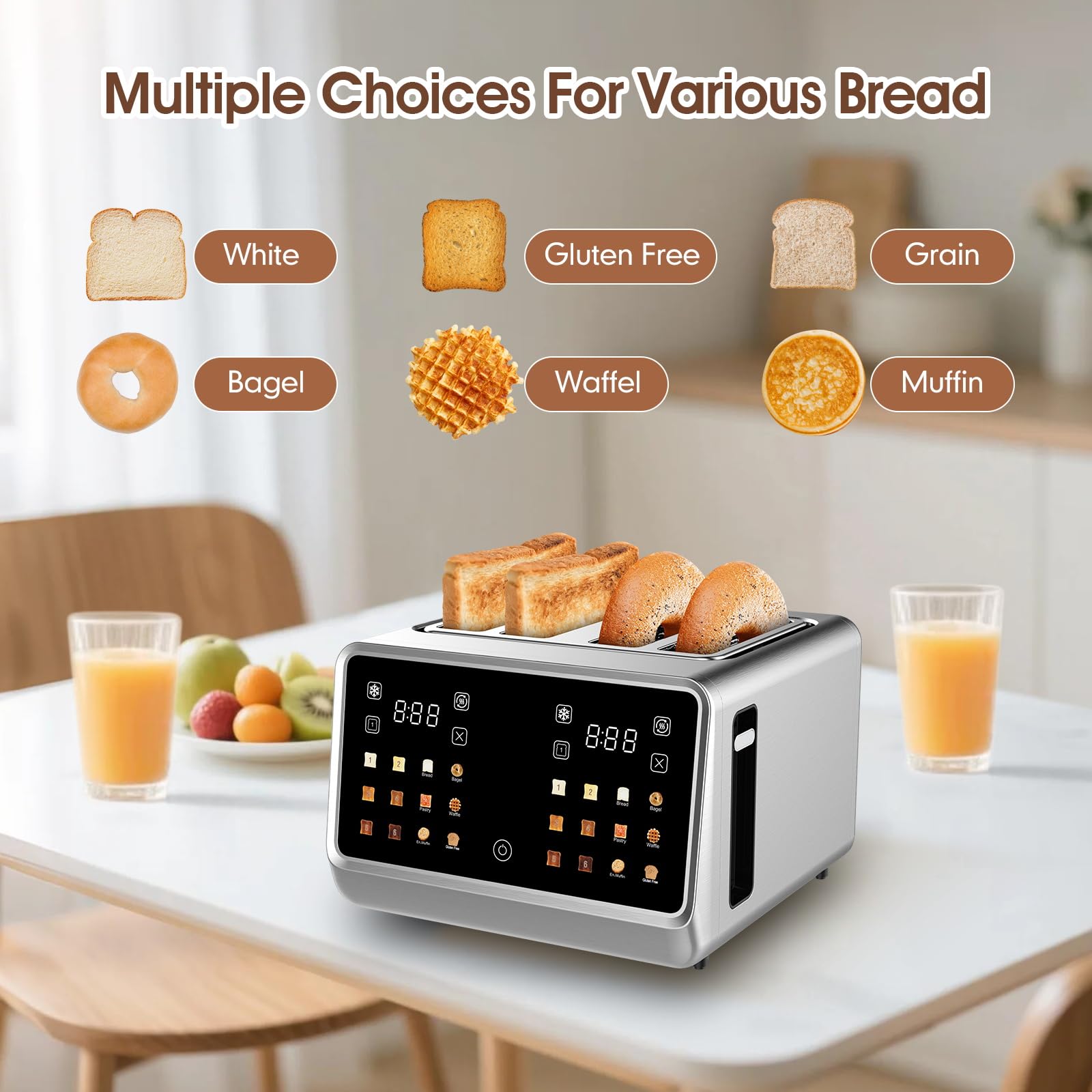 Dear Morning stainless steel body with removable crumb tray for quick cleaning.