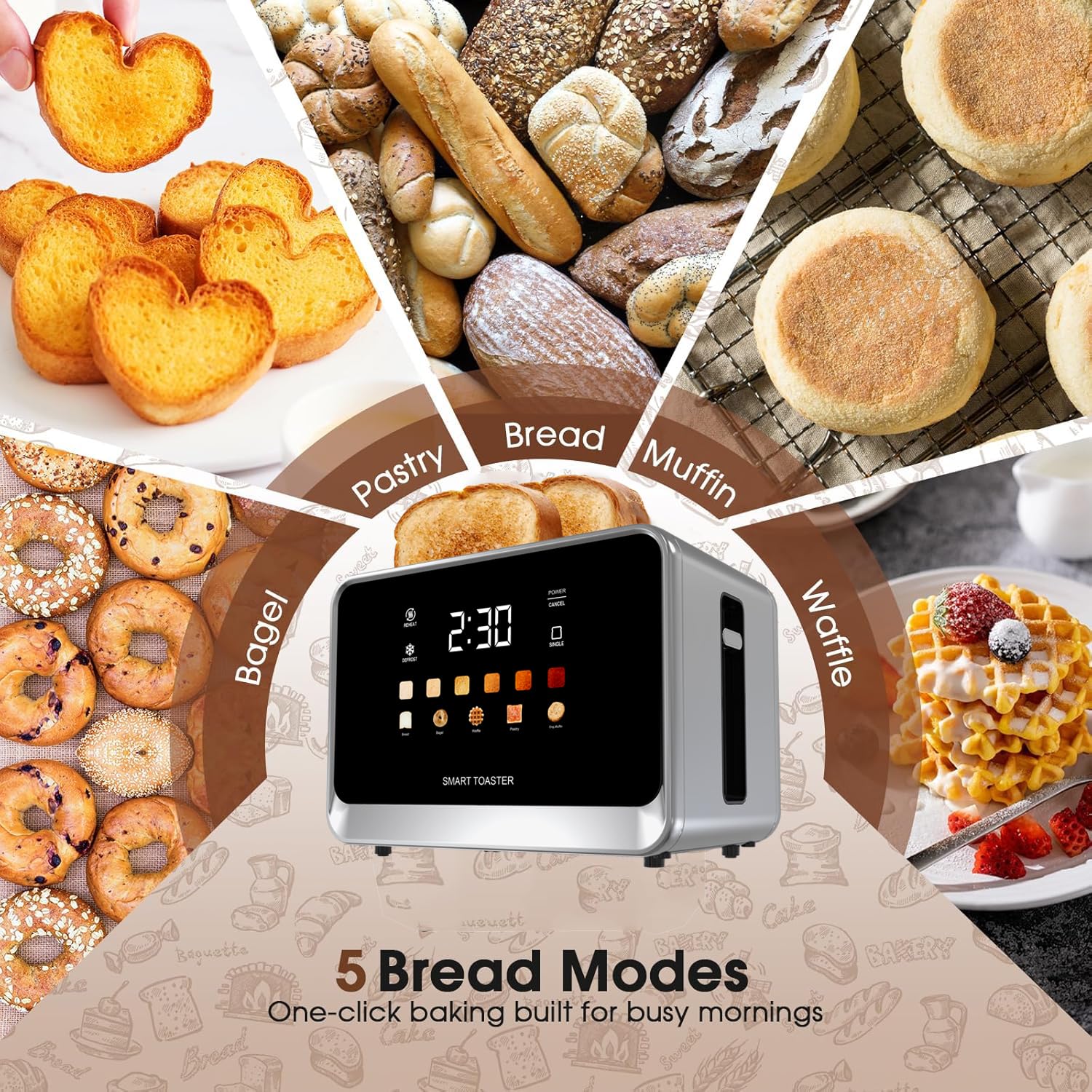 Dear Morning toaster LCD display emphasizes easy control for precise browning.