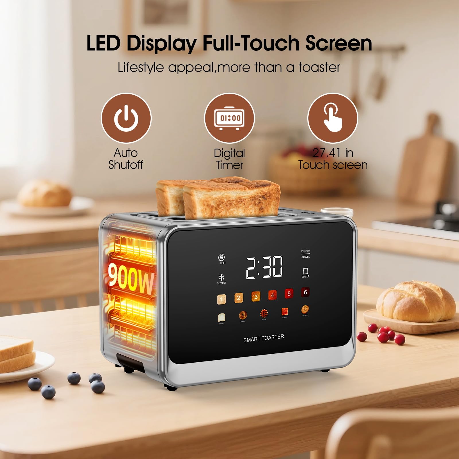 Dear Morning toaster wide slots enable bagels and thick slices with even toasting.