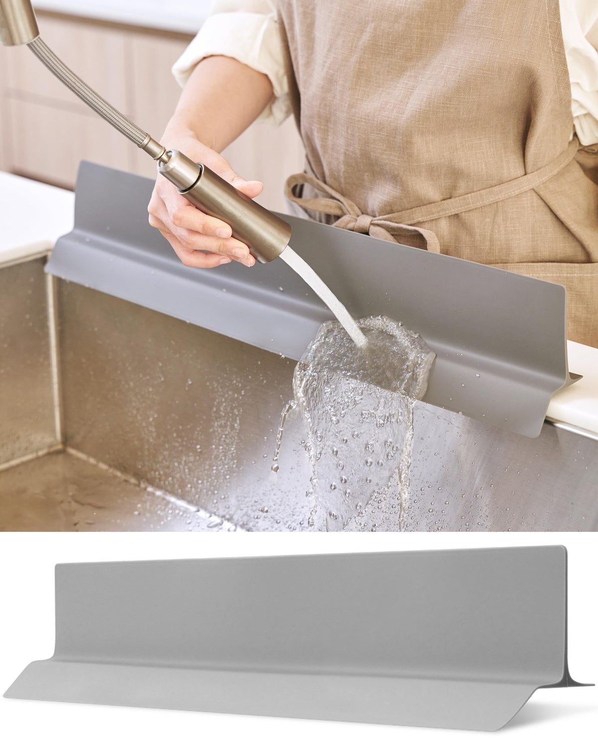 DEARCUS 23-inch silicone sink splash guard keeps water contained and clothes dry.
