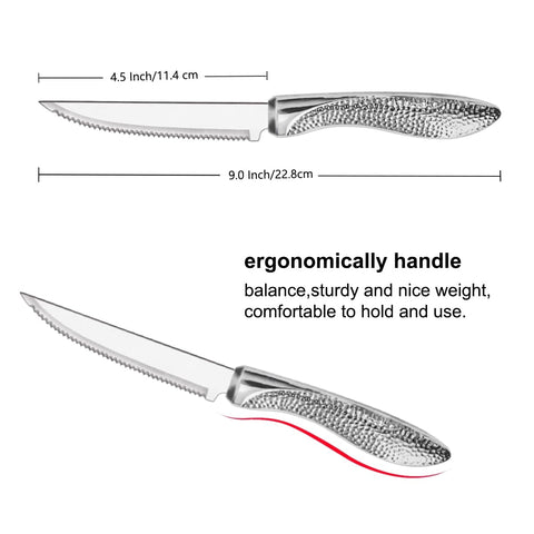 dearithe steak knives 4.5in blade with hammered handle for balanced slicing