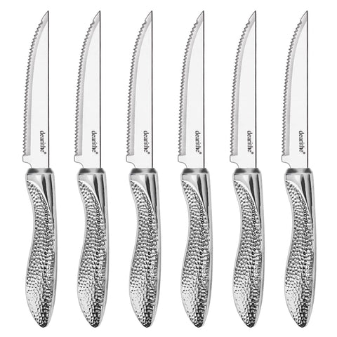 dearithe steak knives 6pc stainless serrated blades for clean, effortless cuts at home
