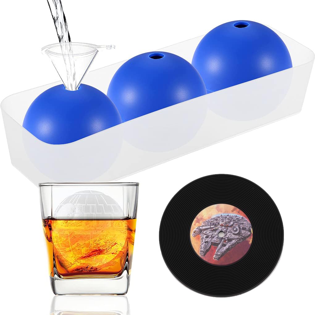 Death Star ice cube mold close-up shows the large sphere for dramatic whiskey presentation.
